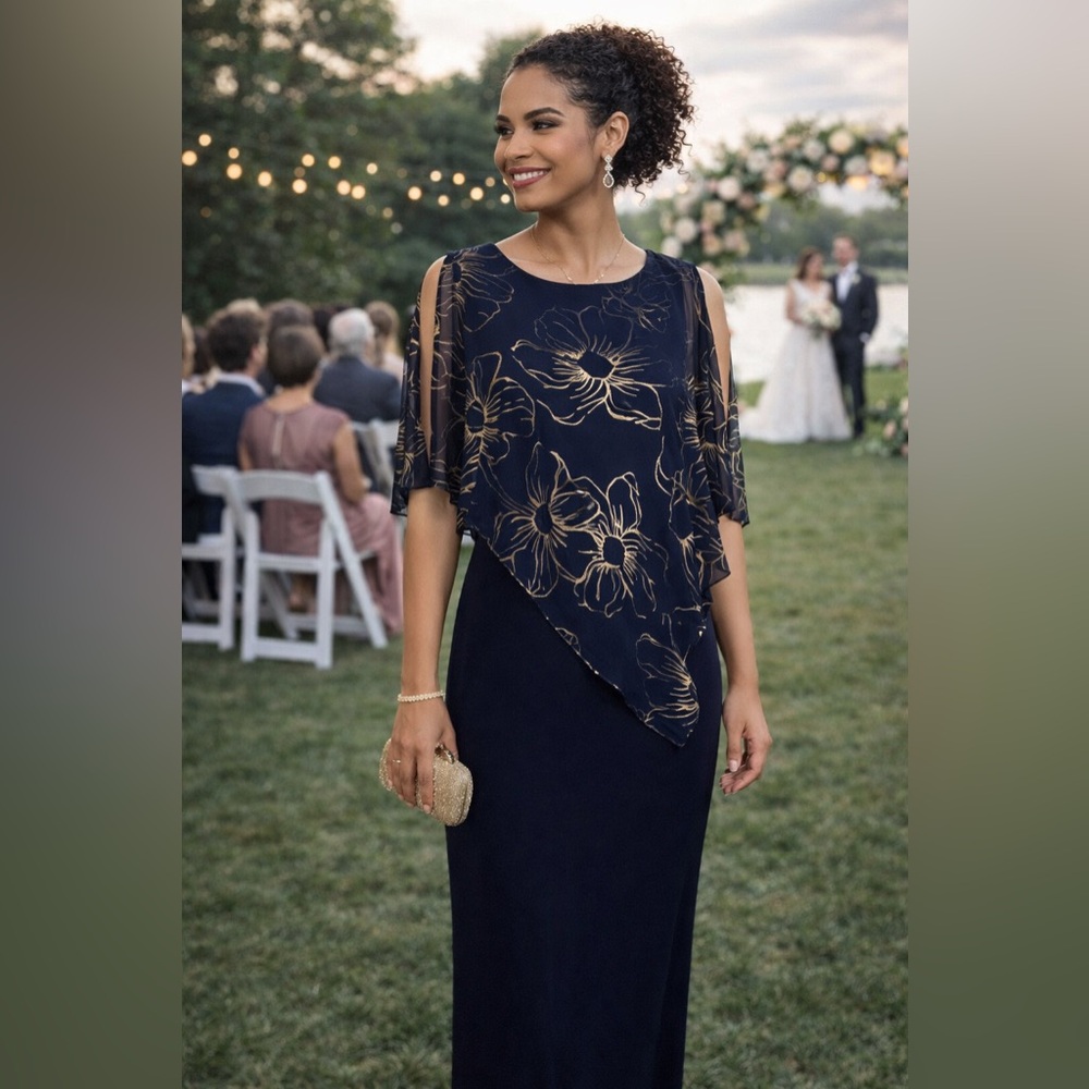 Ignite Evenings - Size 14
Asymmetric Floral Overlay Long Dress